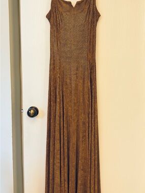 NWT Cache Brown Sleeveless Maxi Dress with Dotted Texture